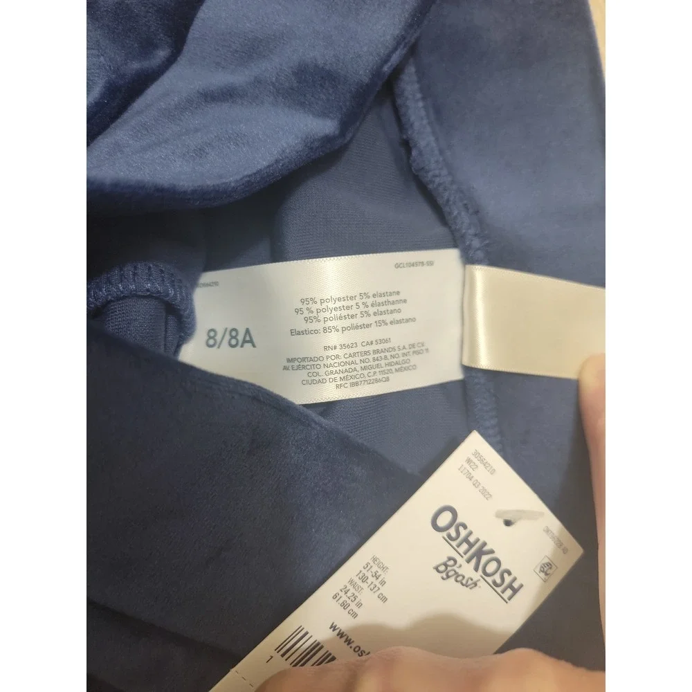 OshKosh B'gosh Girls Navy Blue Velour Leggings Size 8 NWT Soft Stretch Pants